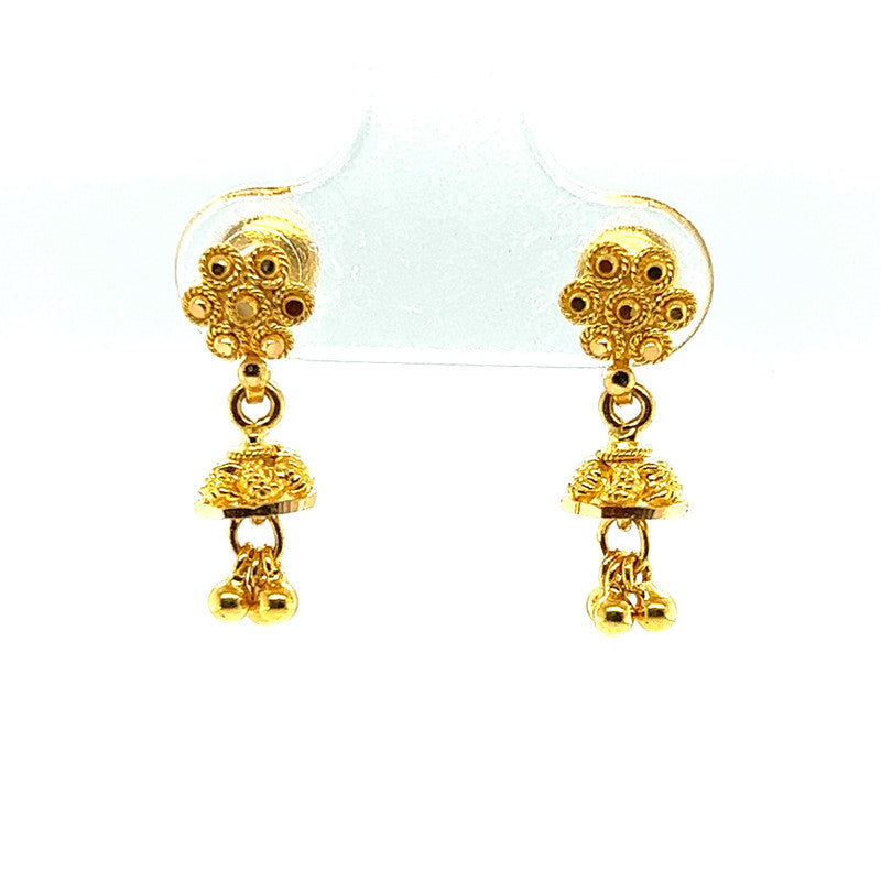 22K Gold Ornate Flower and Charm Baby Jhumka Earrings