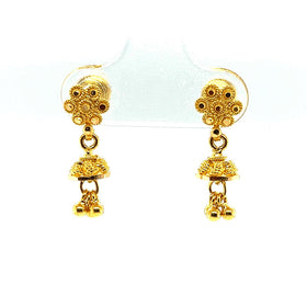 22K Gold Ornate Flower and Charm Baby Jhumka Earrings