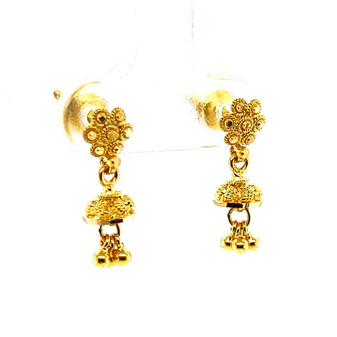 22K Gold Ornate Flower and Charm Baby Jhumka Earrings