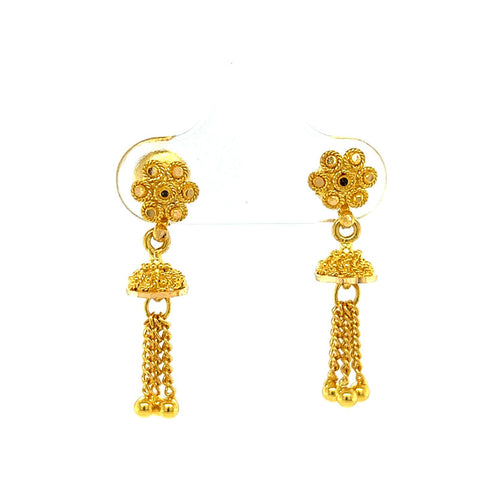 Kids' 22K Gold Ornate Flower and Charm Baby Jhumka Earrings