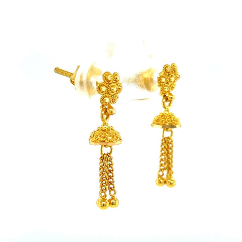 Kids' 22K Gold Ornate Flower and Charm Baby Jhumka Earrings