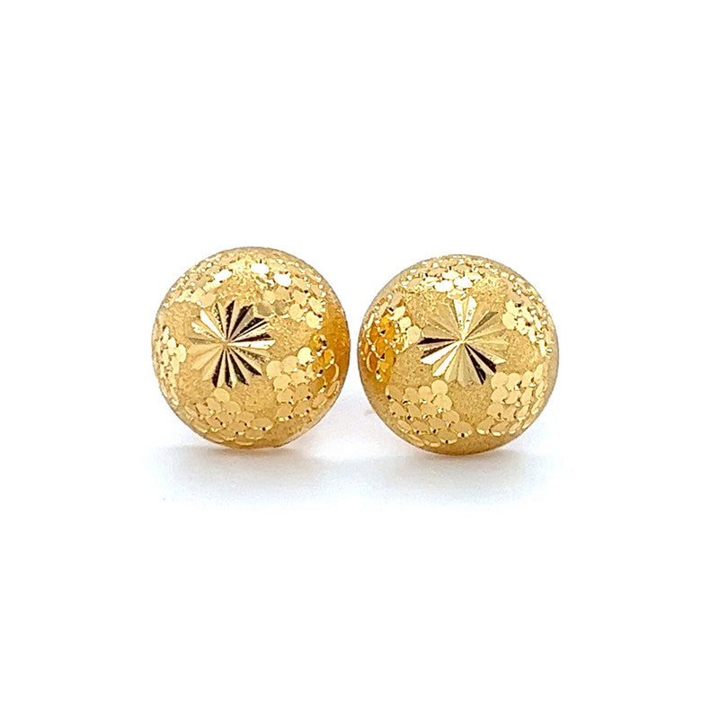 22K Gold Round Top Stud Earrings