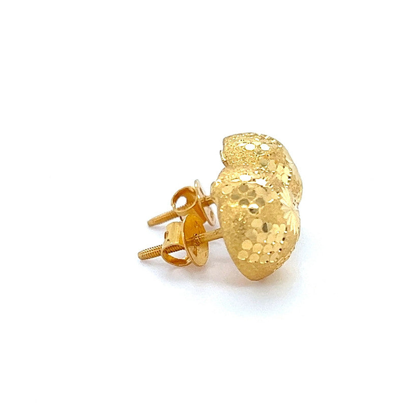 22K Gold Round Top Stud Earrings