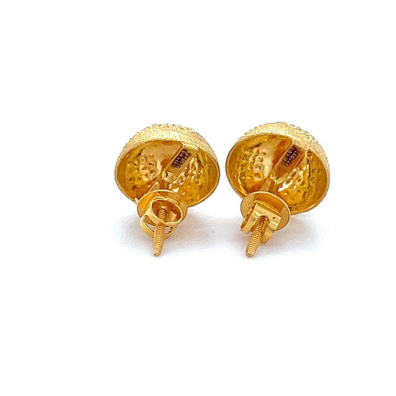 22K Gold Round Top Stud Earrings