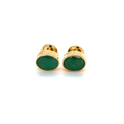 22K Gold Bezel Emerald Stud Earrings