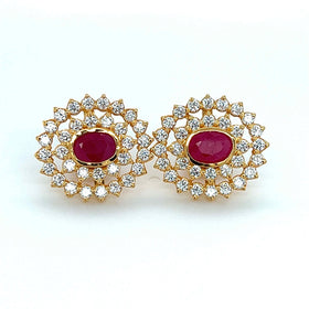 22K Gold Glamorous Ruby and CZ Stud Earrings