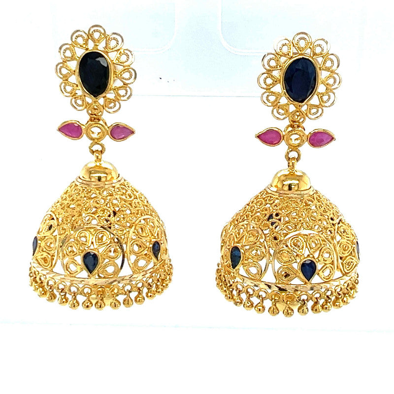 Jhumka styled gold earrings with a flower top – Chaotiq by Arti