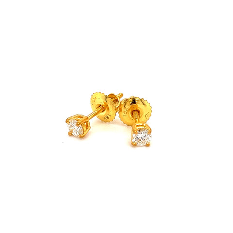 18K Yellow Gold Four Prong Round Diamond Stud Earrings