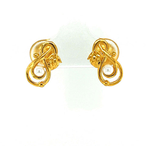 22K Gold Screwback Pearl Enclosed Flower Bud Earrings