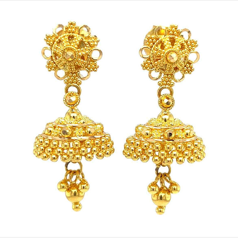 22K Gold Intricate Blossom Jhumka Filigree Earrings – Gold Palace