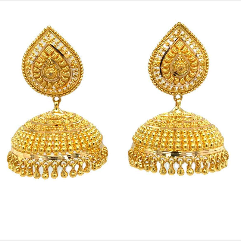 22K Fancy Long Jhumka Earrings - AjEr57417 - 22K gold earrings designed in  a traditional Indian pattern studded with star signity stones with a t