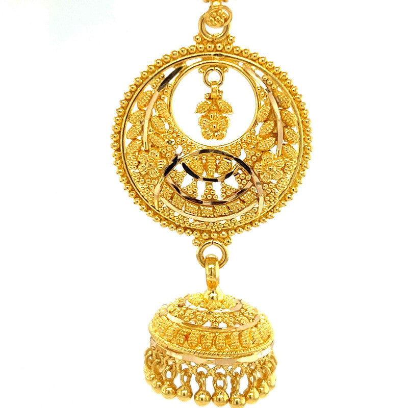 22K Gold Filigree Chandbali Earrings with Dangling Jhumka