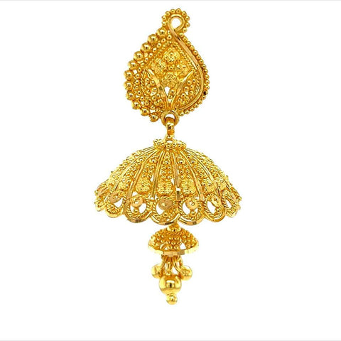 22K Gold Filigree Floral Inlay Teardrop Jhumka Earrings