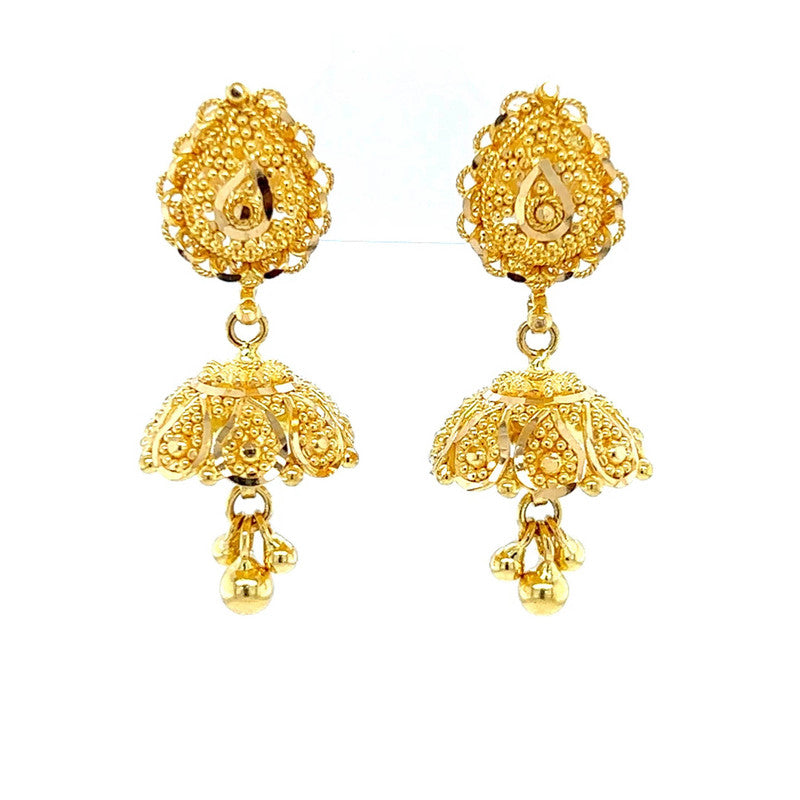 Gold & Cream Pure Gold Double Jhumka | Sakhi Fashions – sakhifashions