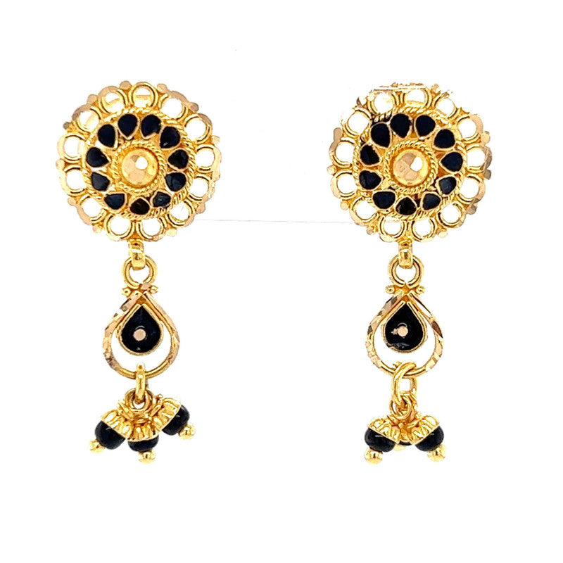 22K Gold Black Beaded Dangling Earrings