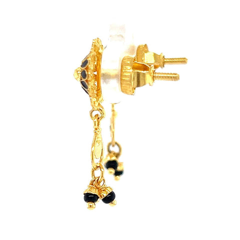 22K Gold Black Beaded Dangling Earrings