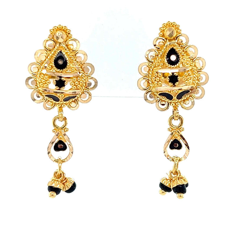 22K Gold Black Bead Dangle Earrings