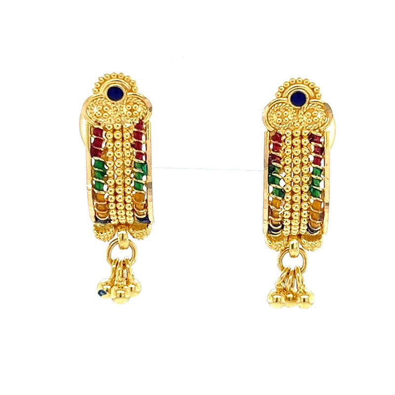 22K Gold Shield Dangling Meena Kari Earrings