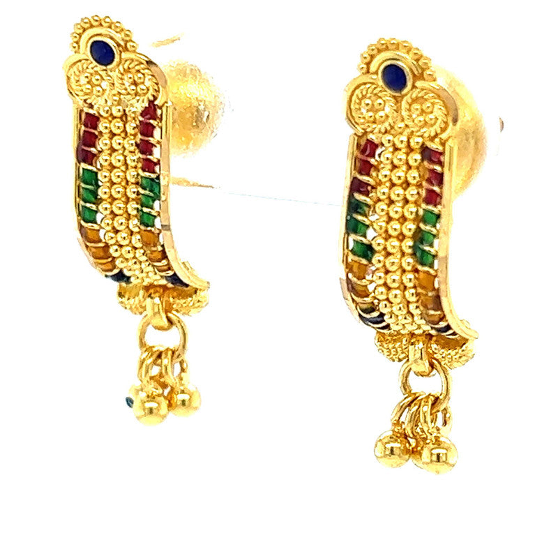 22K Gold Shield Dangling Meena Kari Earrings