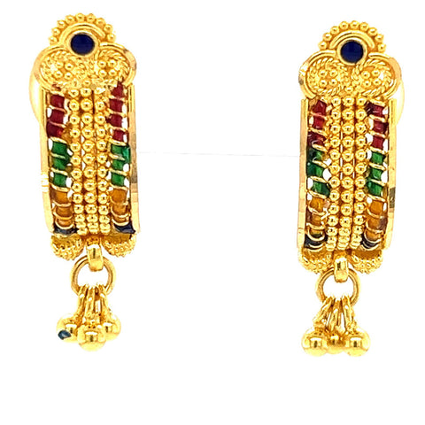 22K Gold Shield Dangling Meena Kari Earrings