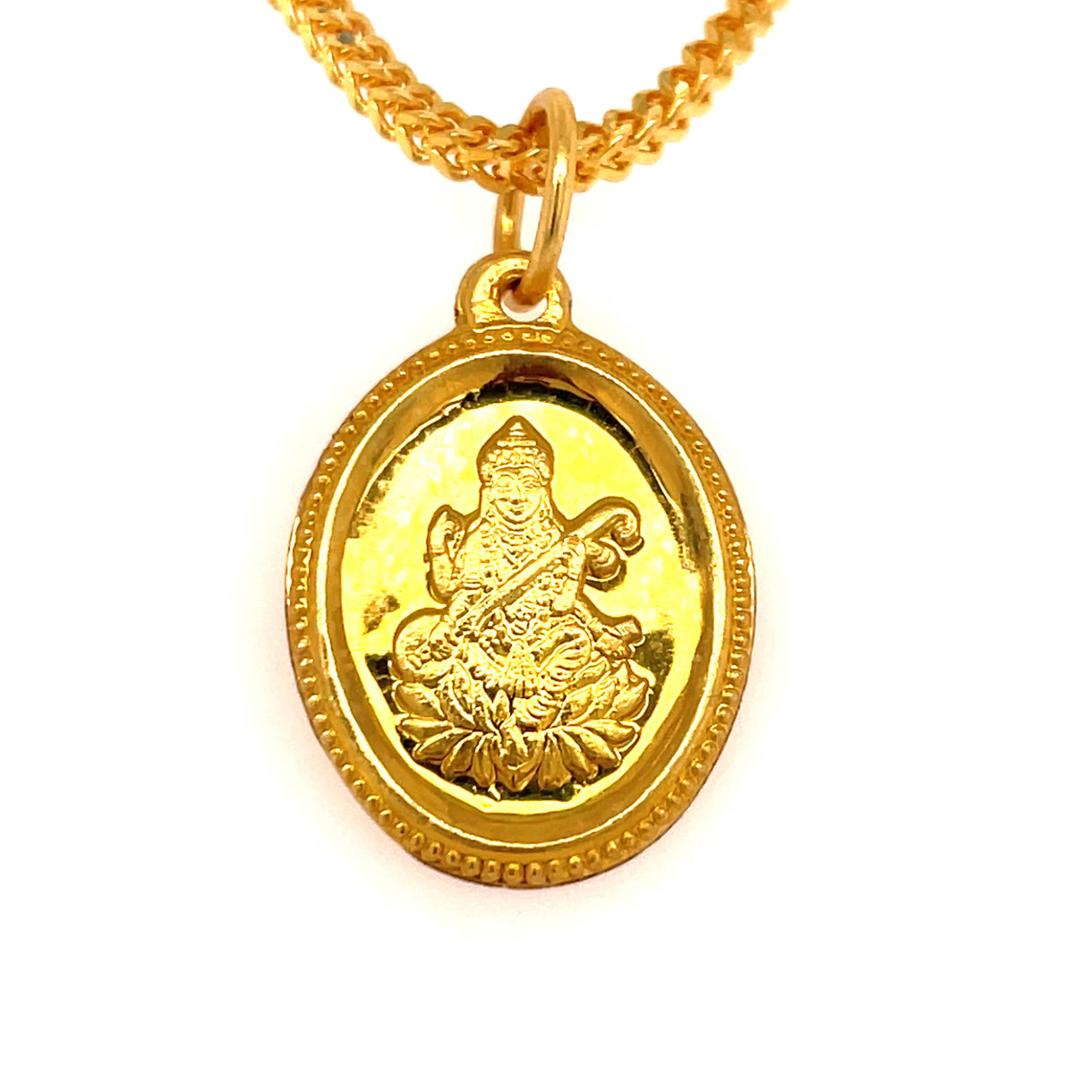 22K Gold Reversible Goddess Saraswati and Om Pendant