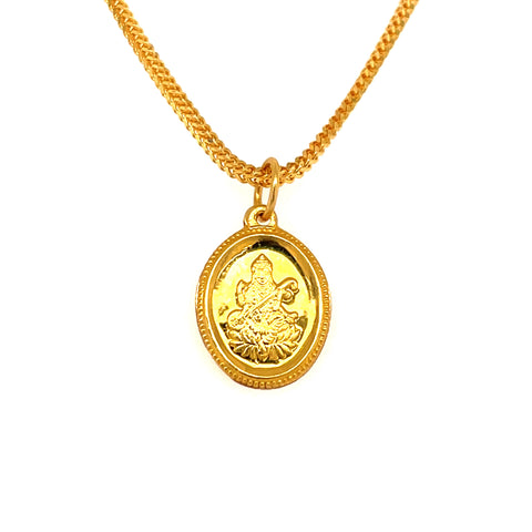 22K Gold Reversible Goddess Saraswati and Om Pendant