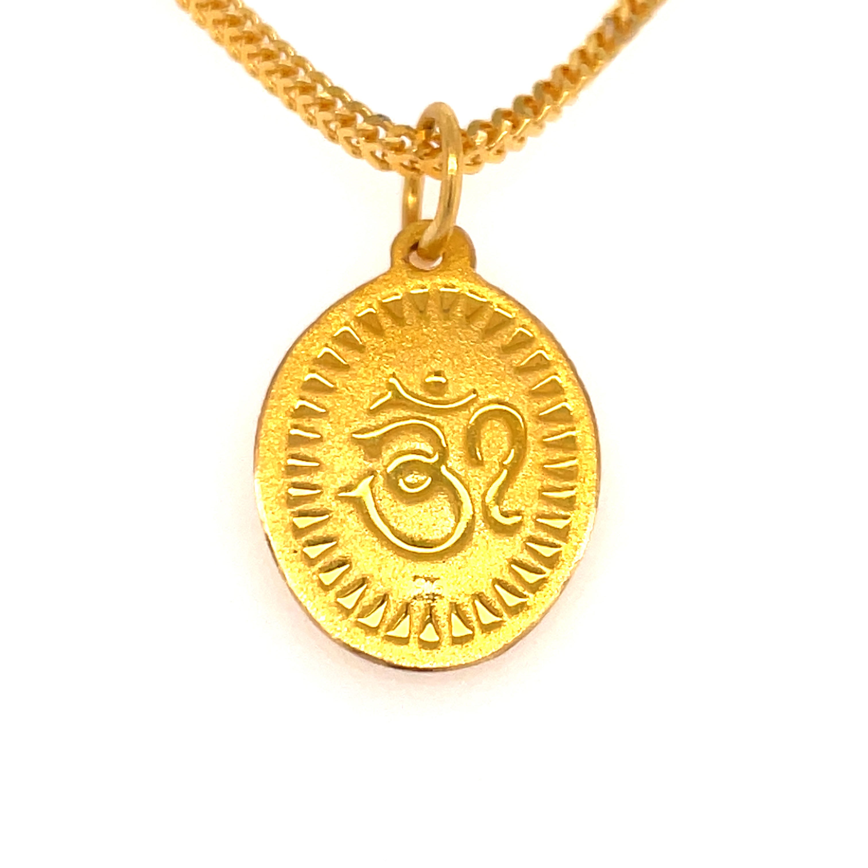 22K Gold Reversible Goddess Saraswati and Om Pendant