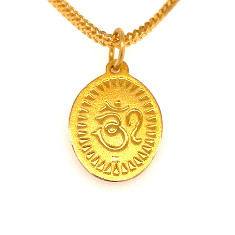 22K Gold Reversible Goddess Saraswati and Om Pendant