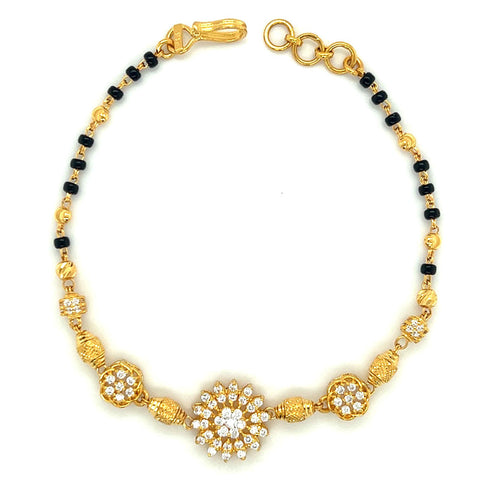 22K Gold CZ Black Beads Mangalsutra Style Bracelet