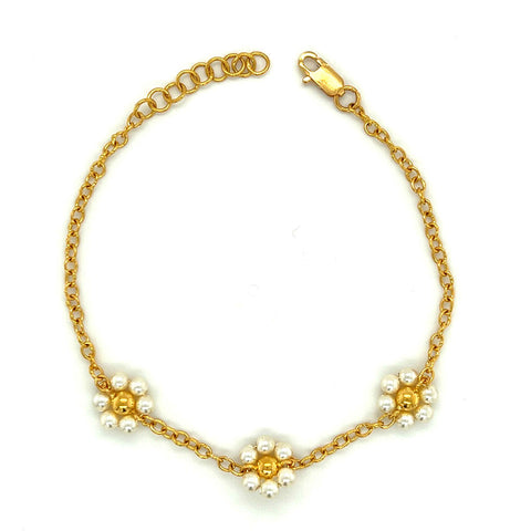 22K Gold Pearl Daisy Style Floral Bracelet