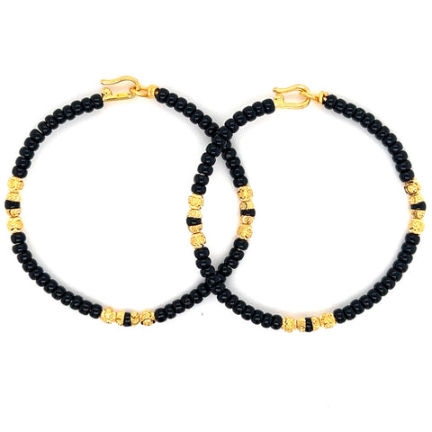 22K Gold Studded with 102 Baby Black Beads Bracelet Pair