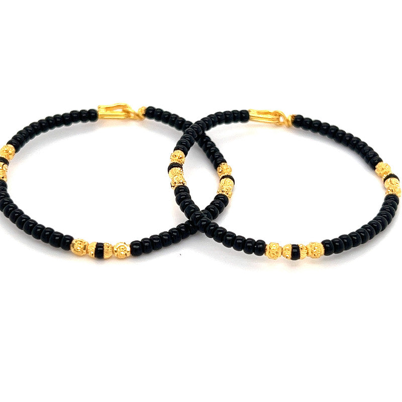 22K Gold Kada with Black Beads - Set of 2 (1 Pair) - 235-GK161 in