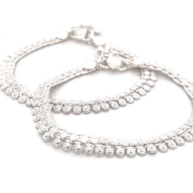 Kids' 6 Inch Silver Polished Flat Round Payal Anklet - Pair