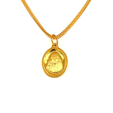 22K Gold Reversible Sai Baba and OM Pendant