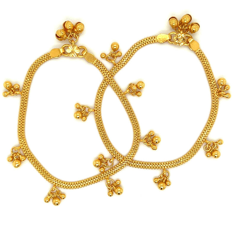 Kid's 22K Gold Ornate Dangling Ball Anklet - Pair