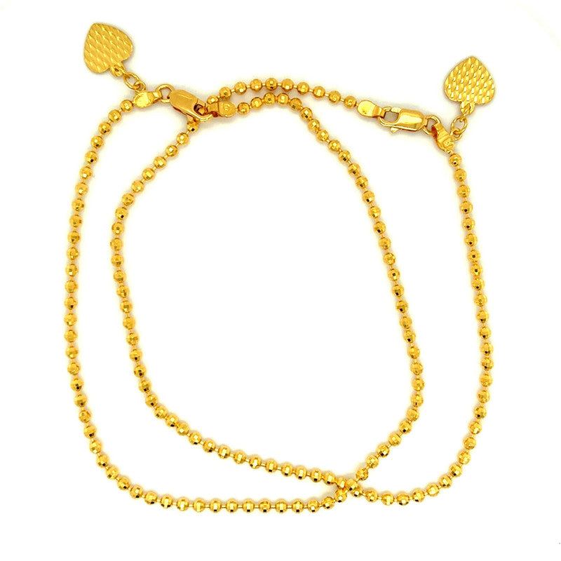 Kid's 22K Gold Laser-Cut Bead with Heart Charm Anklet - Pair