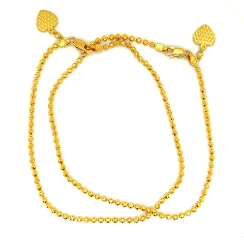 Kid's 22K Gold Laser-Cut Bead with Heart Charm Anklet - Pair