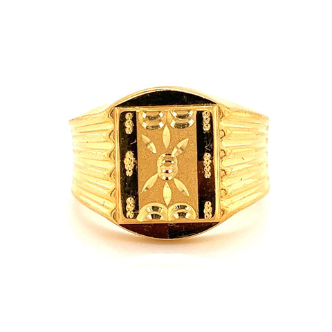 Men's 22K Gold Square-Cut Laser-Etched Ring