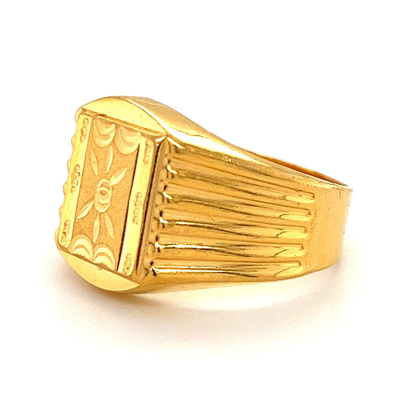 Men's 22K Gold Square-Cut Laser-Etched Ring