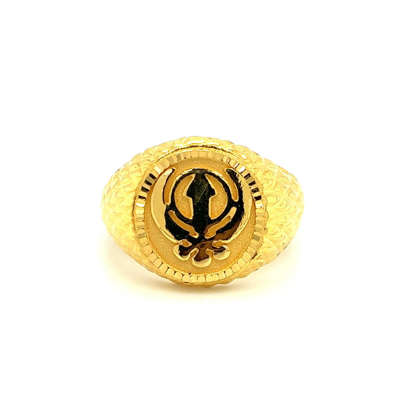 Sikh Rings Stone Men's 22K Gold Laser-Cut Khanda Sikh Ring – Gold Palace
