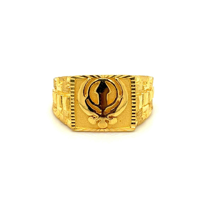 Sikh Rings Stone Men's 22K Gold Square Khanda Sikh Ring – Gold Palace