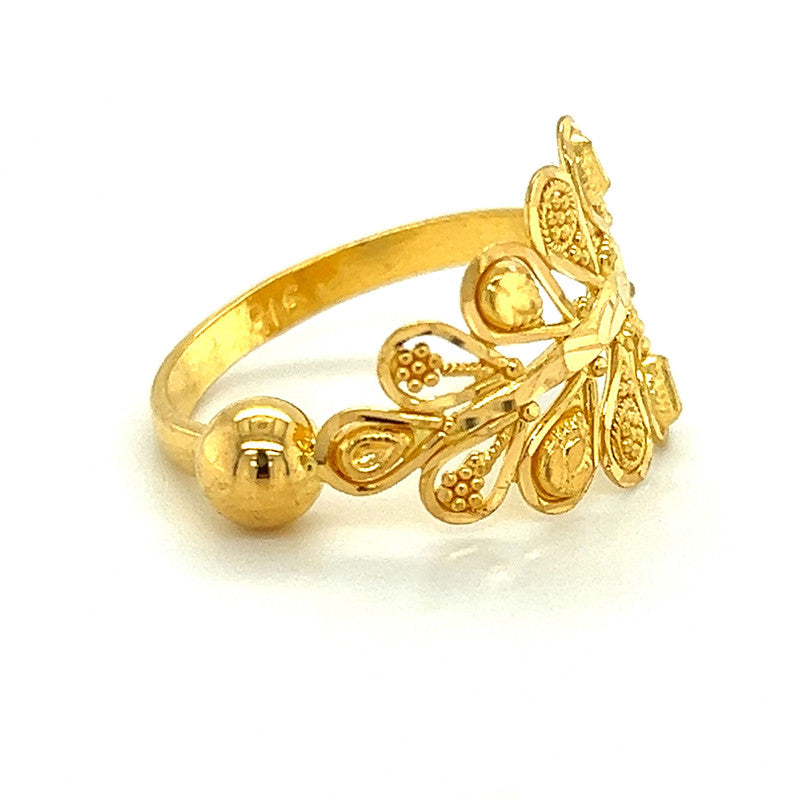 22K Gold Polished Bead and Leaf Ring