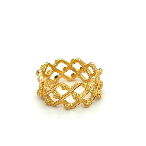 22K Gold Intricate Floral Cross Stich Thick Band