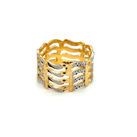 22K Two-Tone Gold Wavy Thick Band Ring