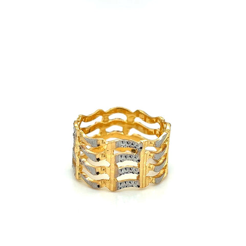 22K Two-Tone Gold Wavy Thick Band Ring