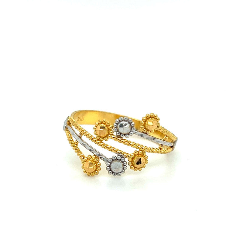 22K Two-Tone Gold Alternating Tiny Flower Ring