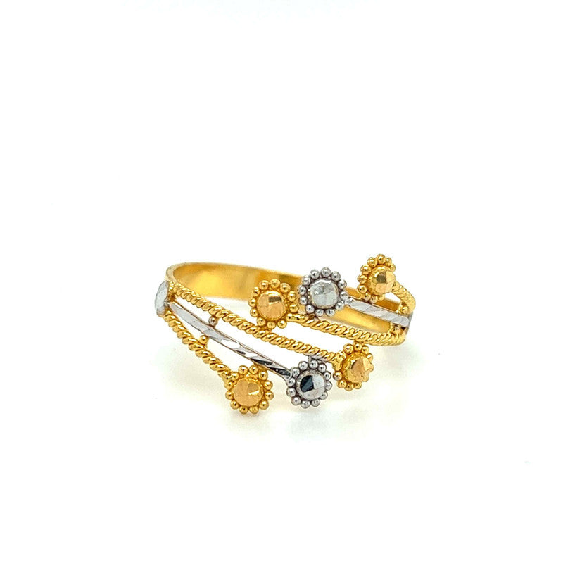 22K Two-Tone Gold Alternating Tiny Flower Ring