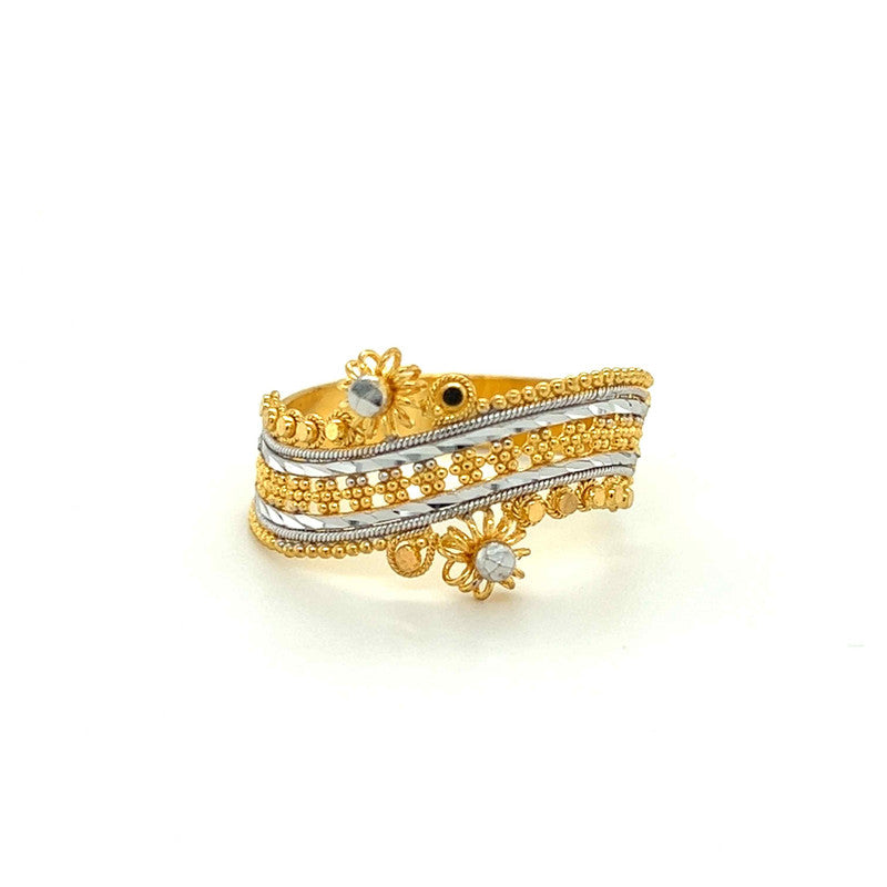 22K Gold Two-Tone Bead & Floral Ring