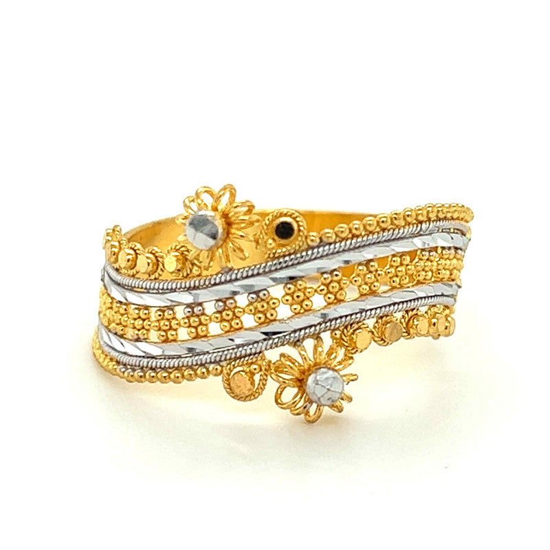 22K Gold Two-Tone Bead & Floral Ring