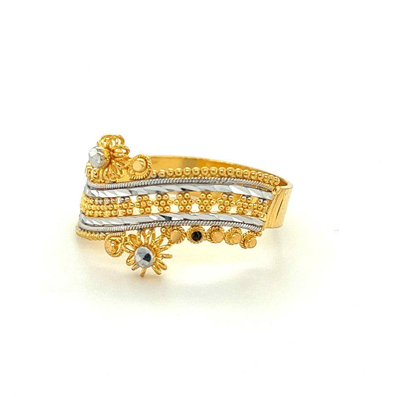 22K Gold Two-Tone Bead & Floral Ring